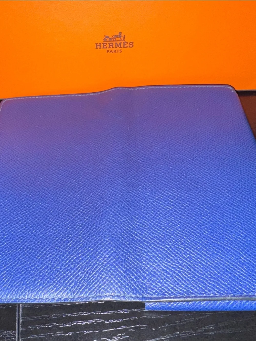 Hermes Indigo Blue Leather Wallet with Box, COA